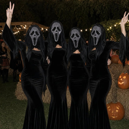 Vestido de Halloween con máscara de brillantes